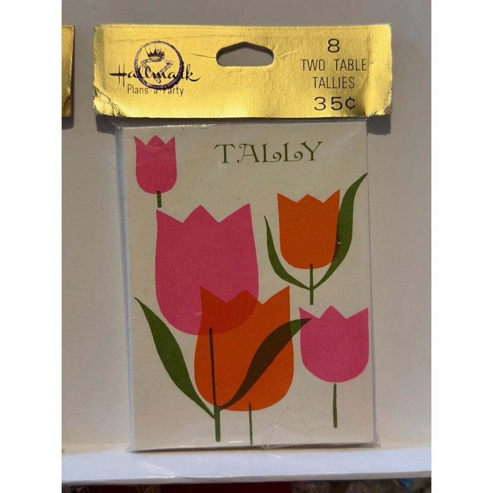 NOS Hallmark Tally Cards Blue Peacock Pink Tulips MCM